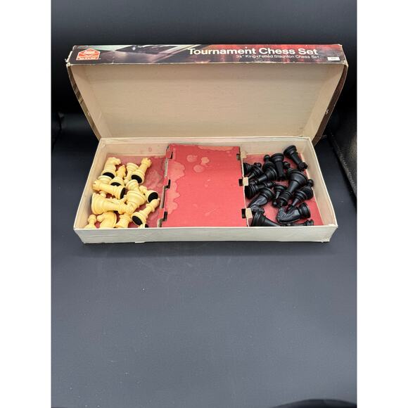 Vintage 1979 E.S. Lowe Tourn Chess Set 3 1/8 King Felted Staunton 809 - Picture 6 of 9